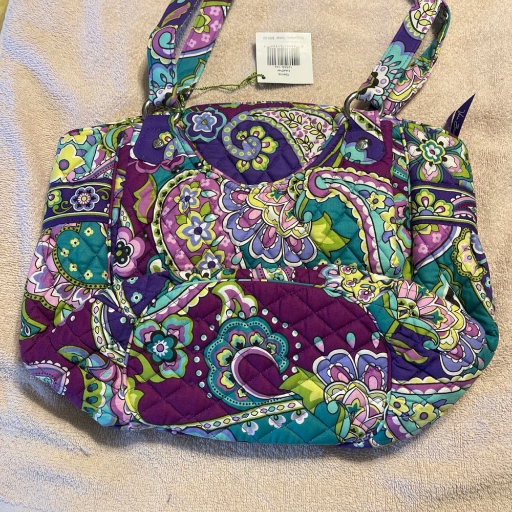 Vera Bradley Purple Teal Floral Quilted Tote - Picture 5 of 10